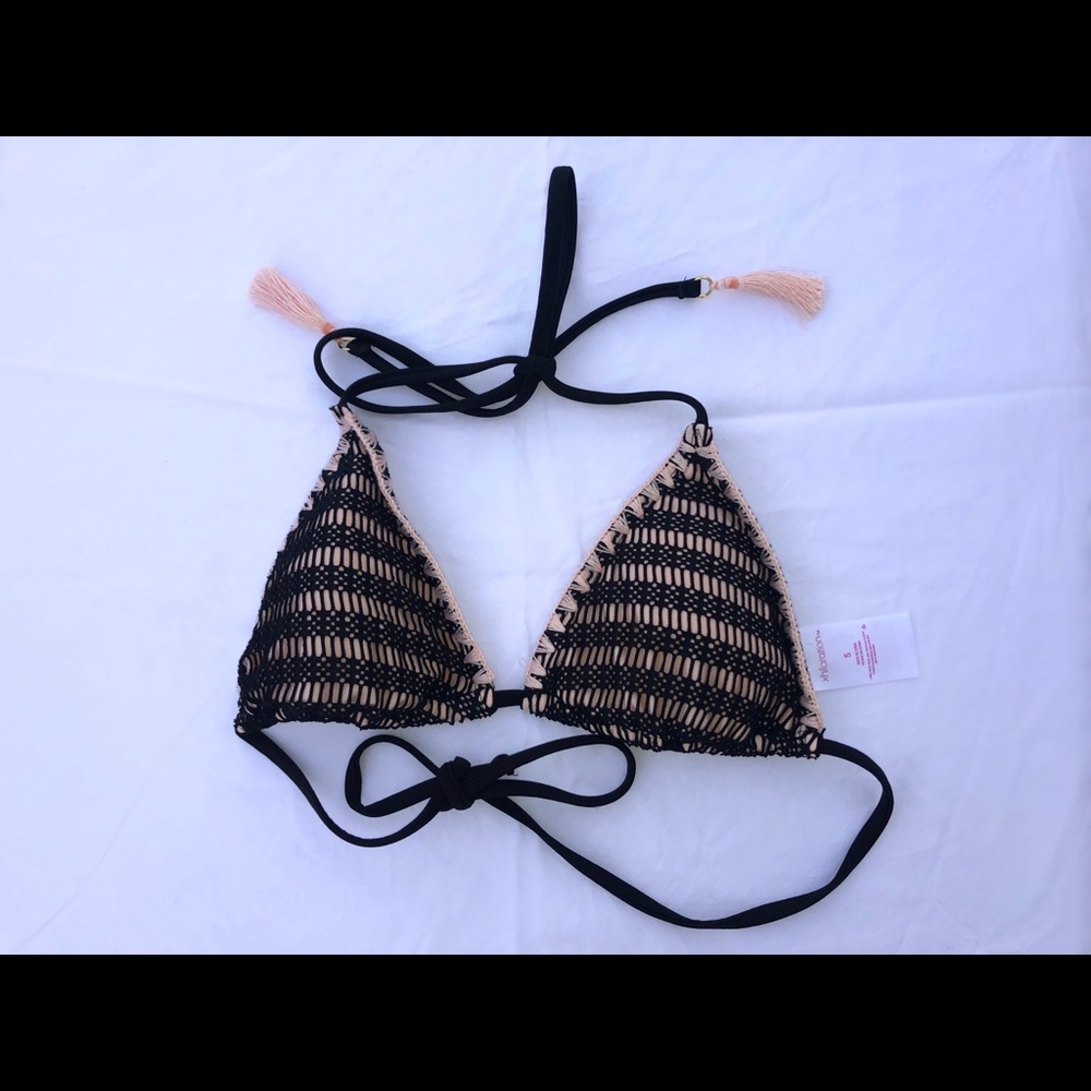 Cream bikini top with black mesh